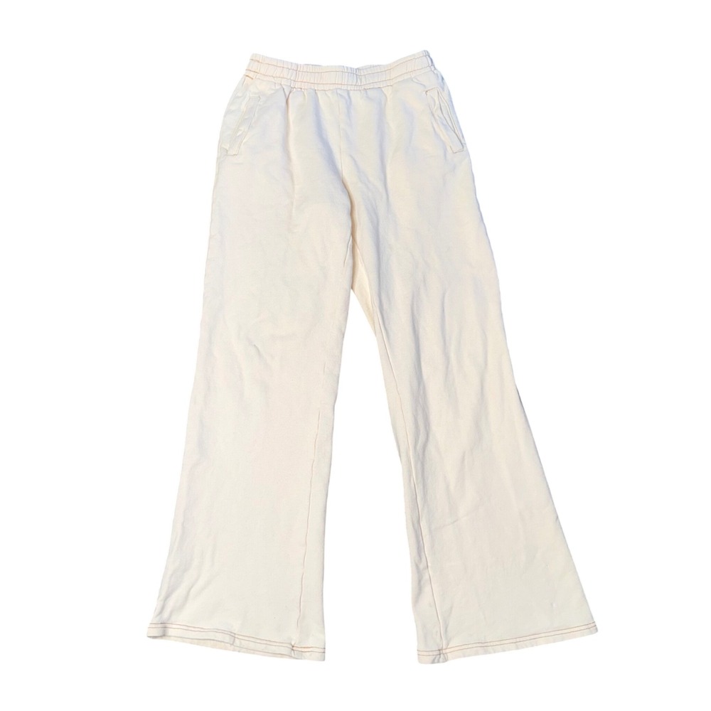 YLLW Wide Leg Sweatpants Womens XS Cream Good Cotton Relaxed Lounge Pants